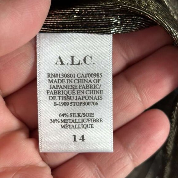 A.L.C. Women Love Sander Top Silky Chic Blouse Metallic Gray Size 14 - Picture 5 of 13